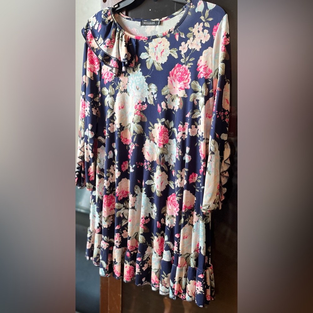 Floral Navy Top with Pink and White Accents